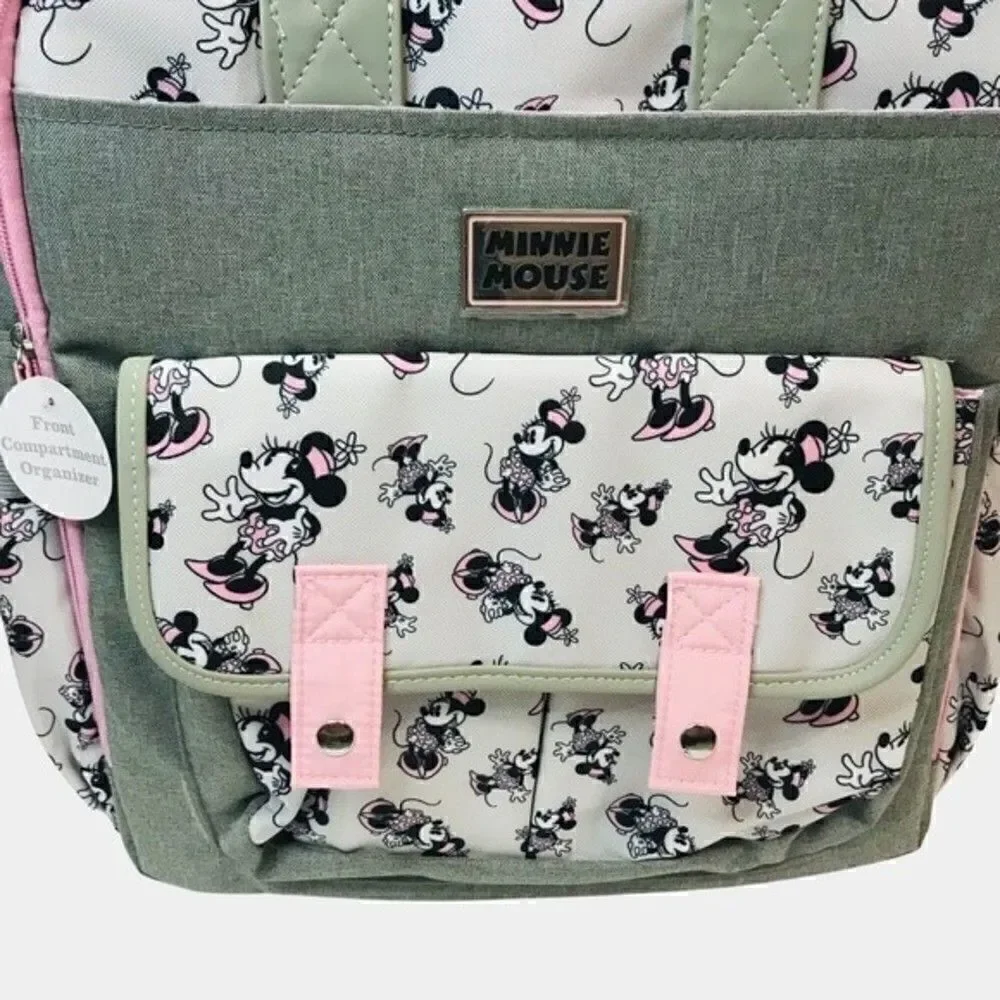New! Disney Baby Minnie Mouse Multi-Piece Diaper Backpack Changing Pad Bag Set
